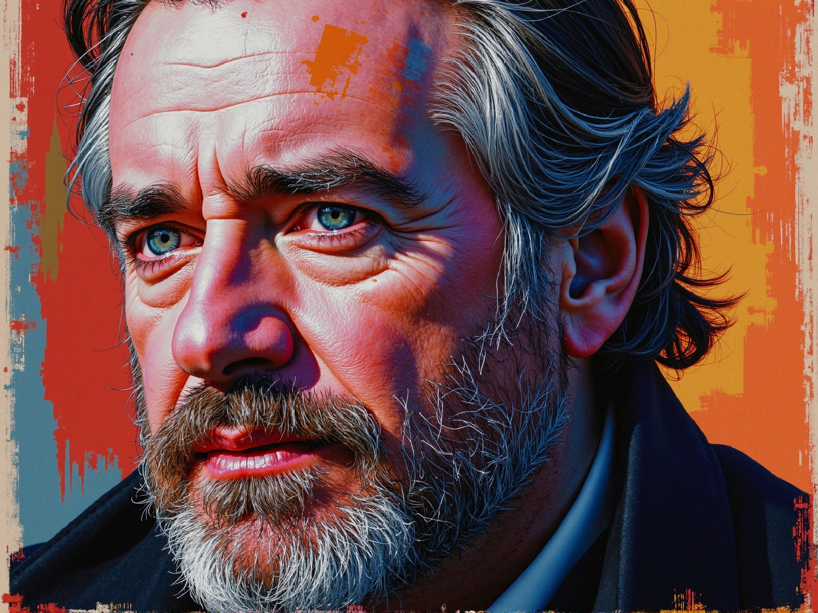 Close-Up Portrait of a Man with Blue Eyes and Beard