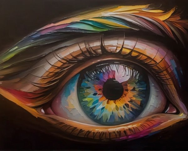 Close-Up Artwork of a Colorful Kaleidoscopic Eye