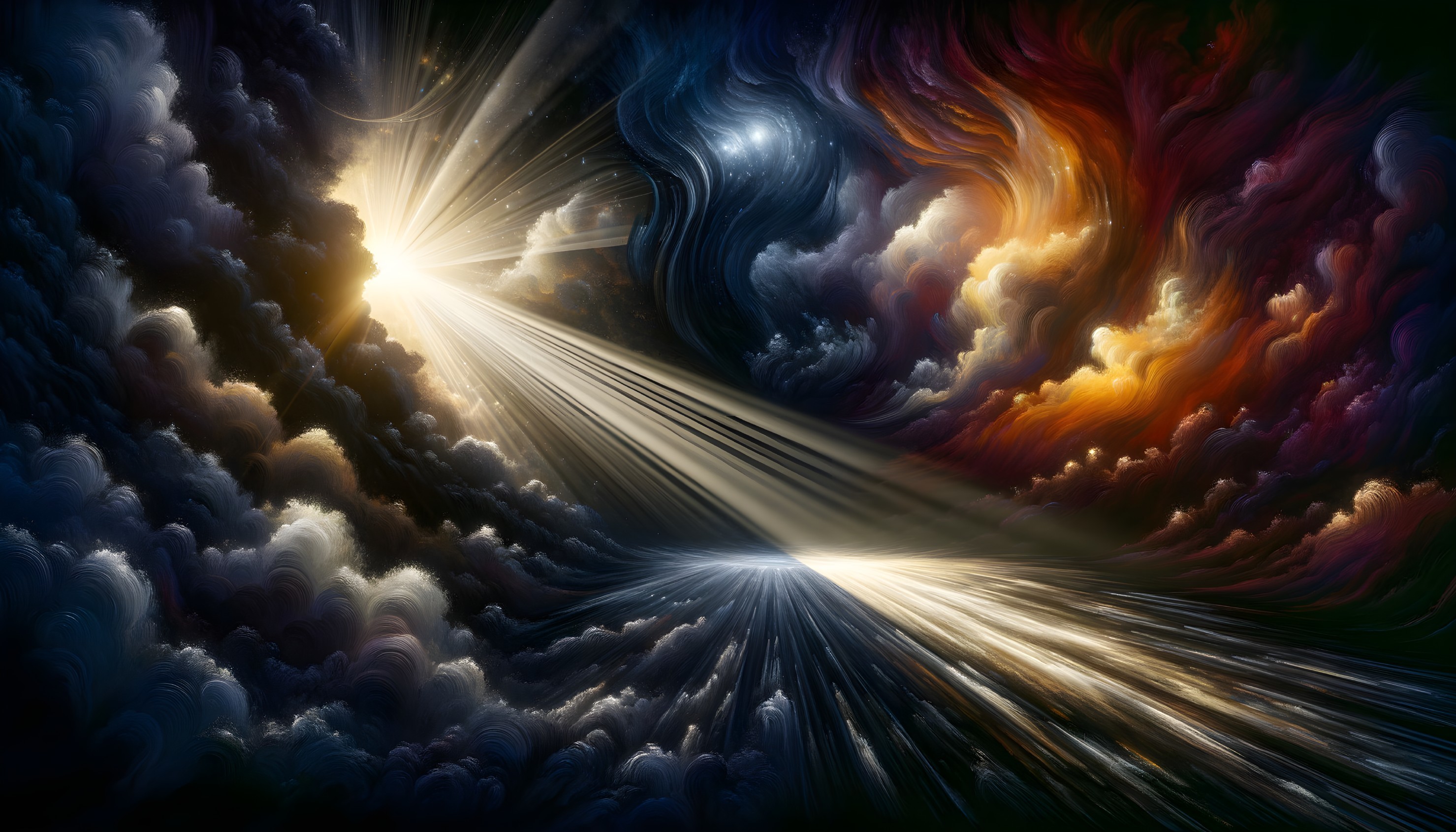 Celestial digital artwork with bright light and colorful cosmic clouds