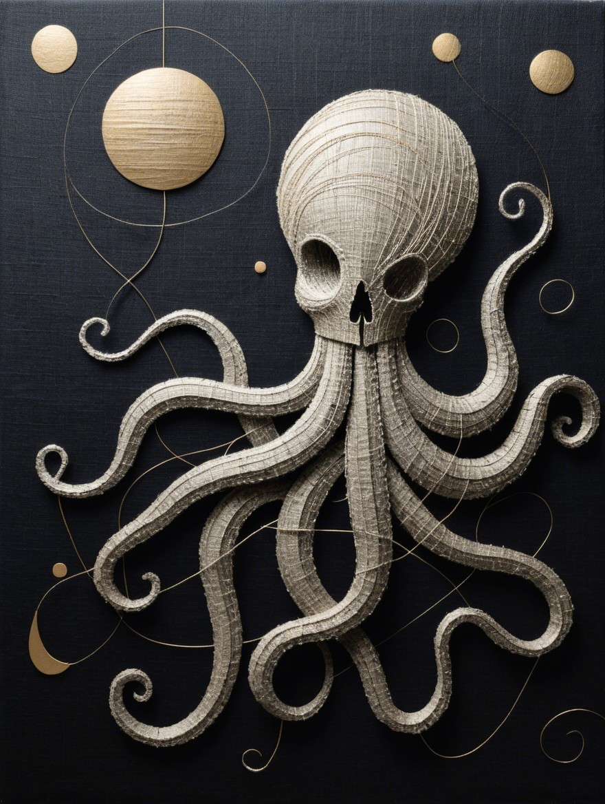 Stylized Octopus with Skull Head and Celestial Elements