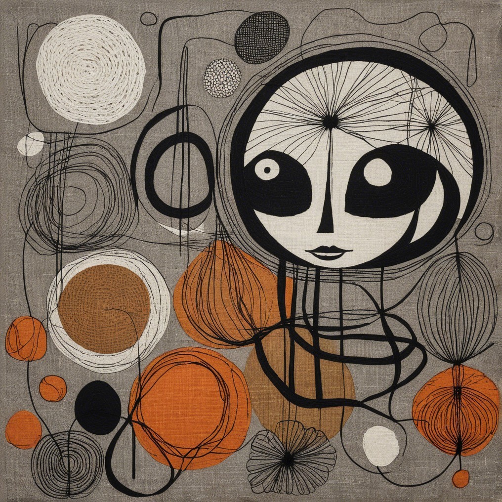 Abstract Design with Central Face and Organic Shapes