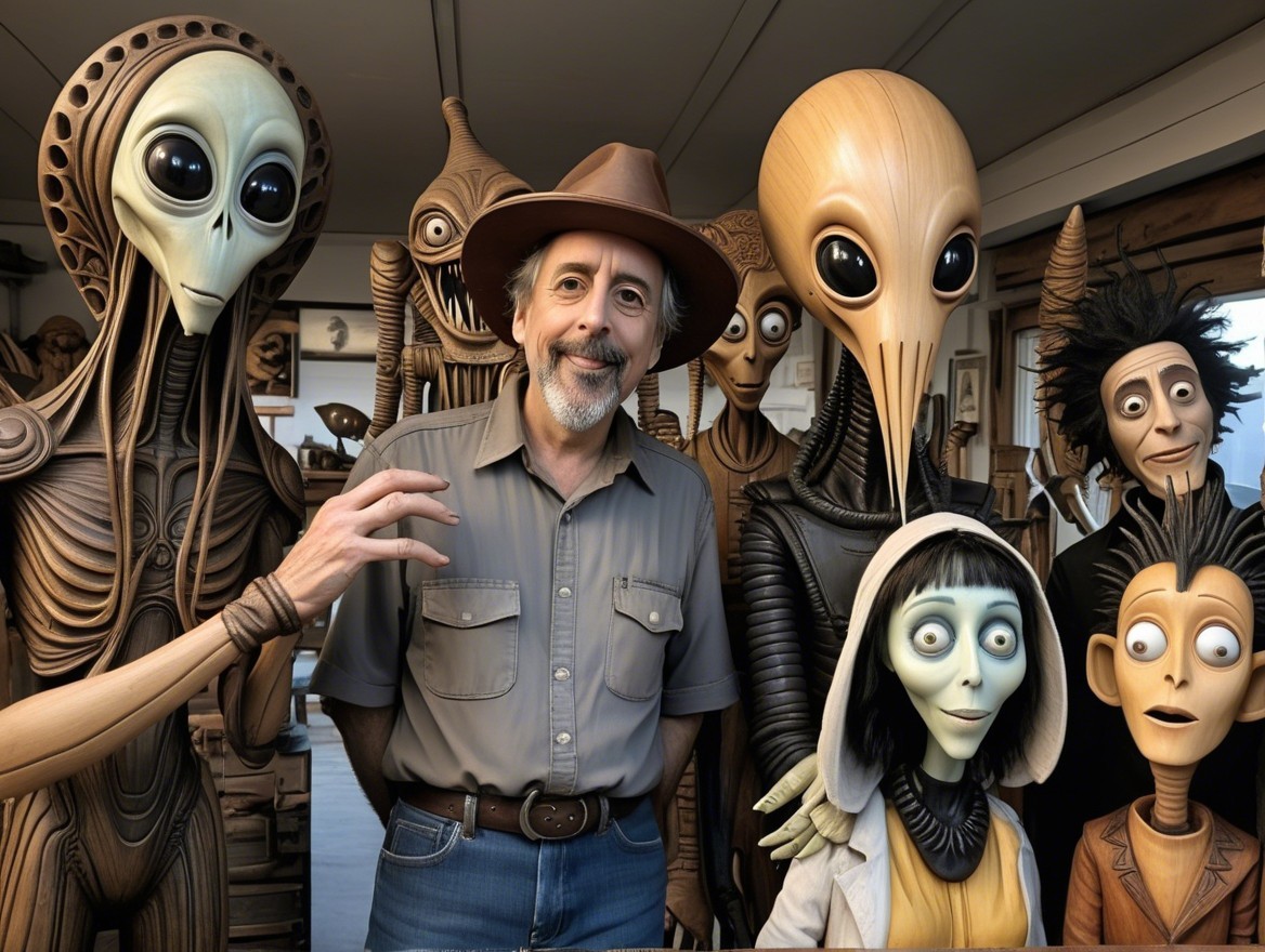 Man in Cowboy Hat Among Unique Alien Characters