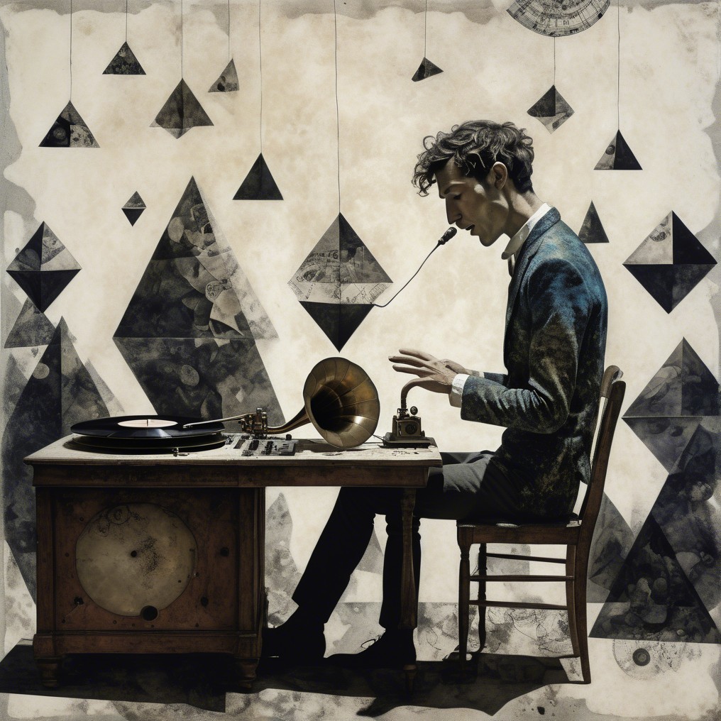 Lone Figure at Vintage Desk with Antique Gramophone