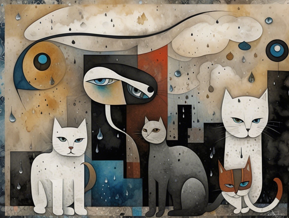 Stylized Cats in a Whimsical Cityscape Artwork
