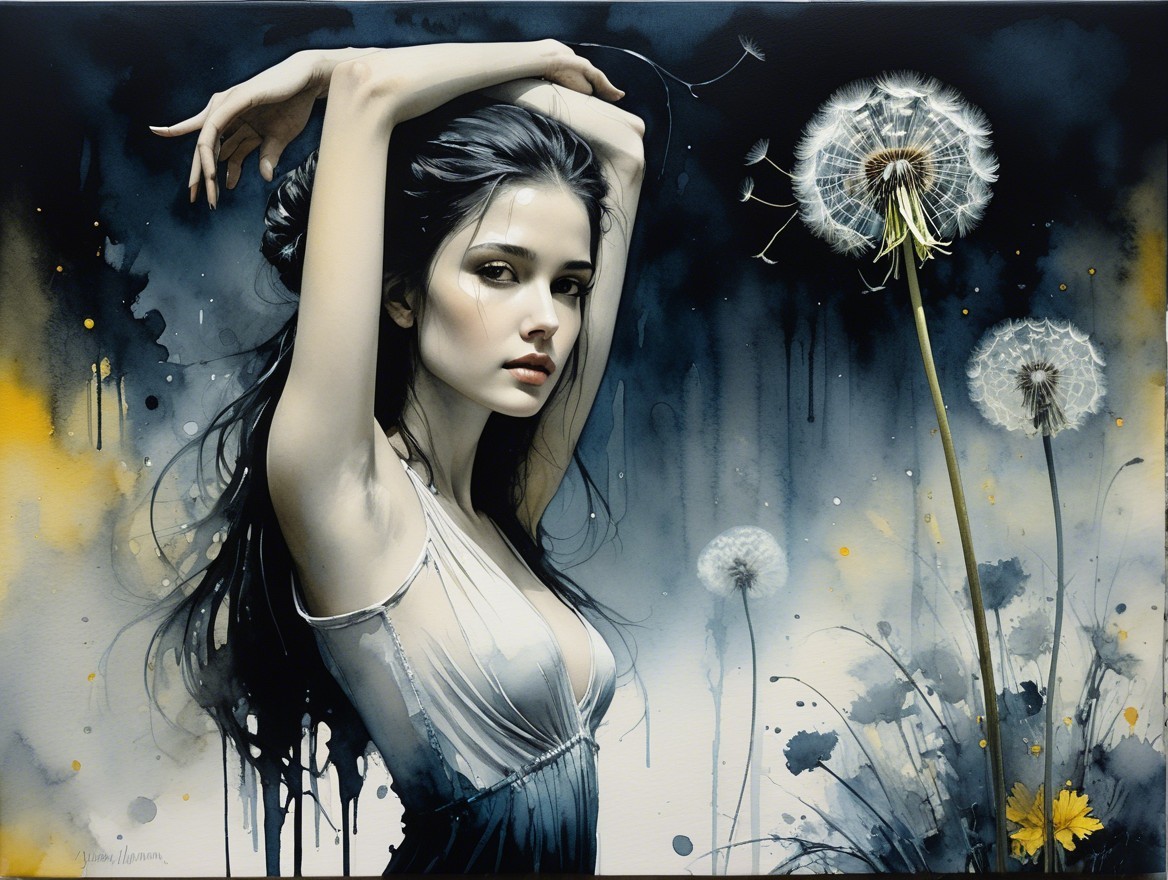 Portrait of a Young Woman with Dandelion Backdrop