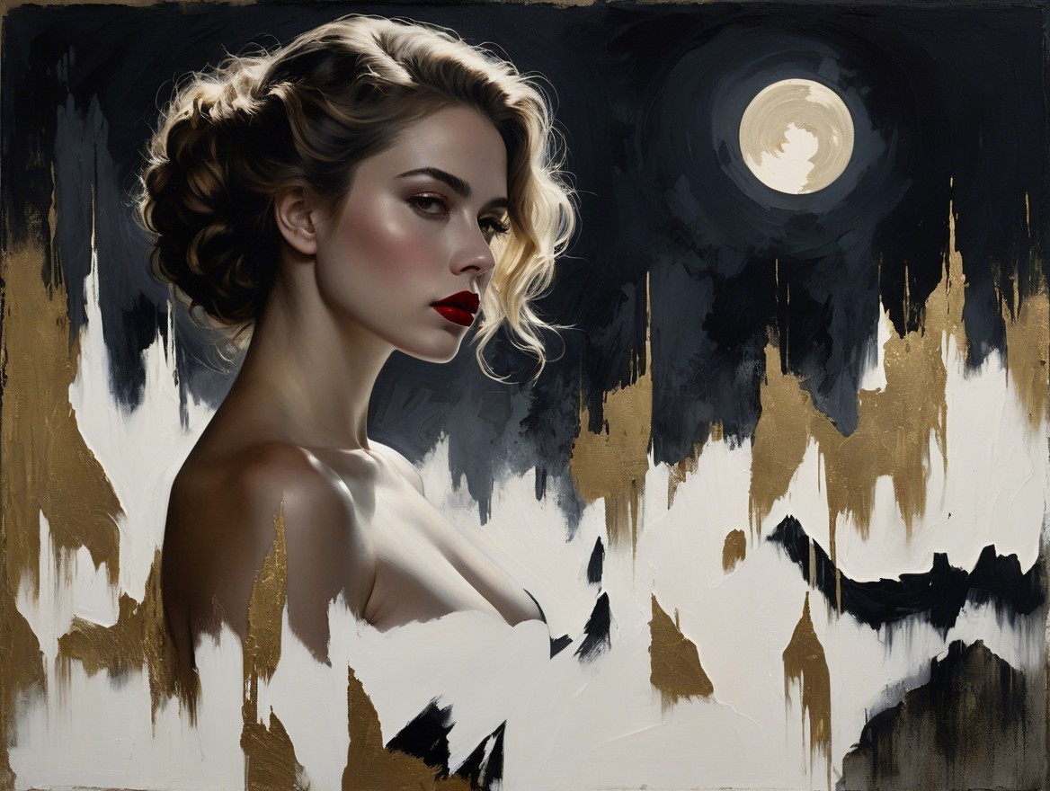Profile of a Woman with Wavy Hair and Moonlit Background