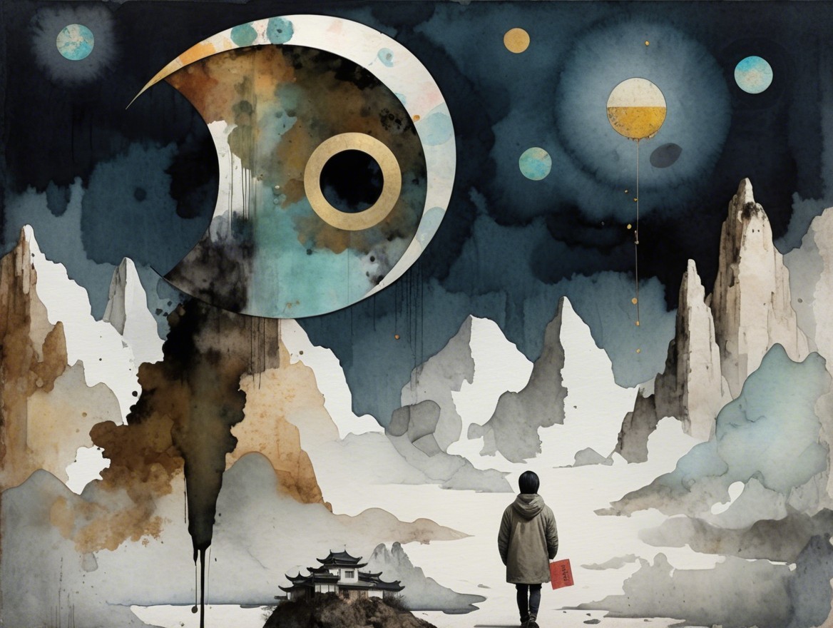 Solitary Figure in Ethereal Mountain Landscape