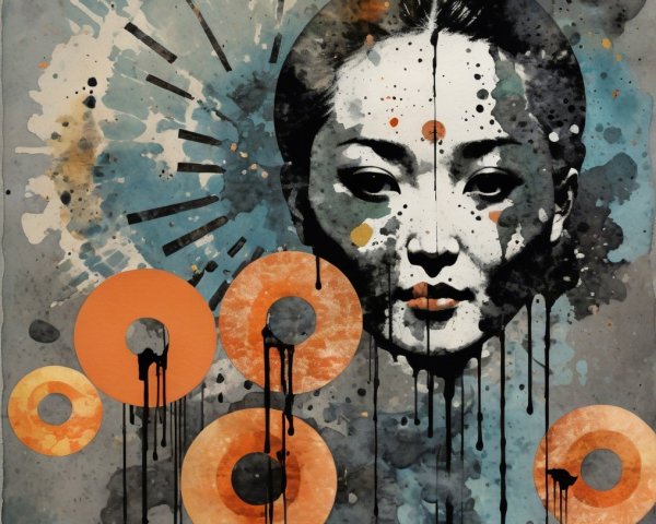 Stylized portrait of a serene woman with vibrant colors