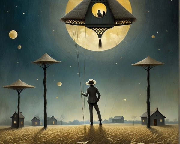 Dreamlike Scene of a Figure in a Golden Field