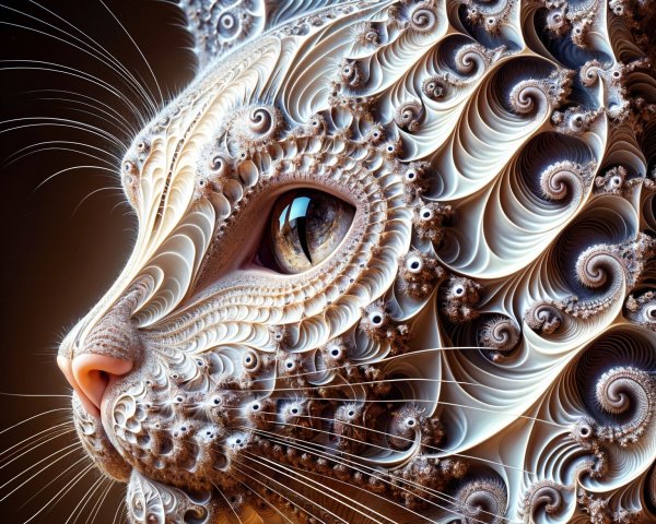 Surreal Cat Head with Intricate Fractal Patterns