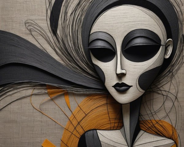 Stylized Female Figure with Abstract Lines and Hair Design