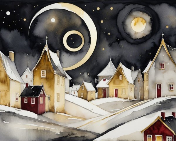Whimsical Winter Scene with Snow-Covered Houses