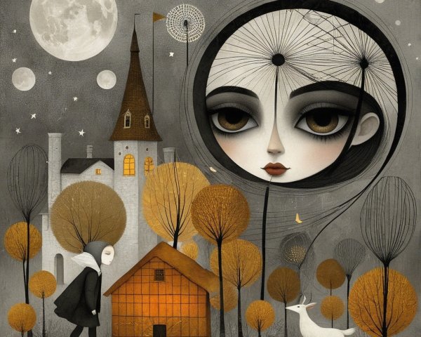 Whimsical Dreamlike Landscape with Enchanted Elements