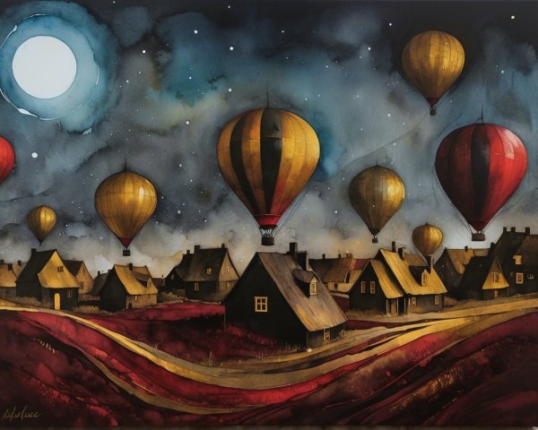 Colorful Hot Air Balloons Over a Quaint Village