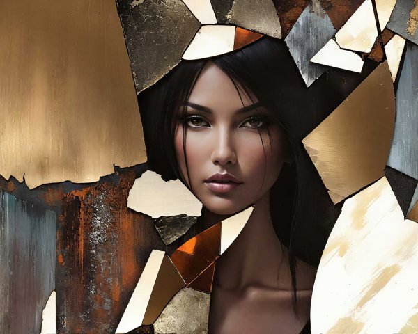 Mixed-media digital painting of a woman with geometric textures