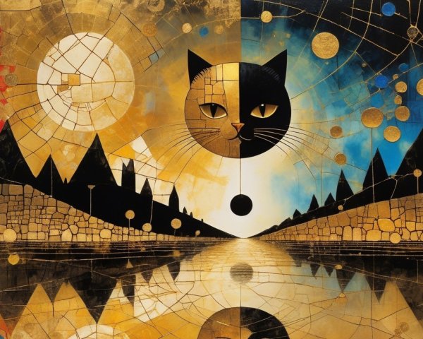 Abstract Artwork of Cat Face with Geometric Shapes