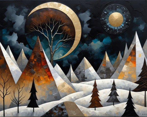 Dramatic Winter Landscape with Abstract Mountains