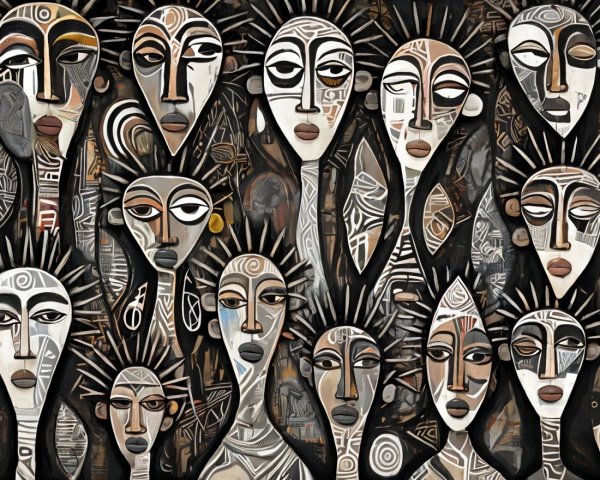 Abstract Faces with Bold Lines and Earthy Tones
