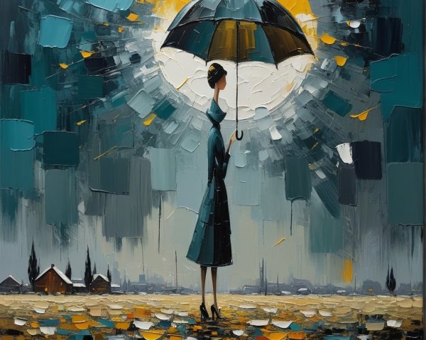 Elegant Woman with Umbrella in Vibrant Oil Painting