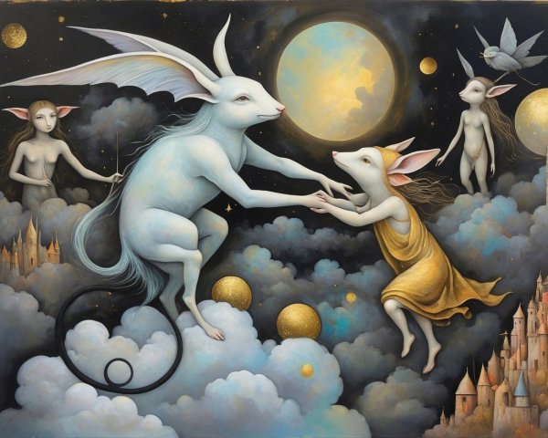 Ethereal Creatures in a Cosmic Dreamlike Scene