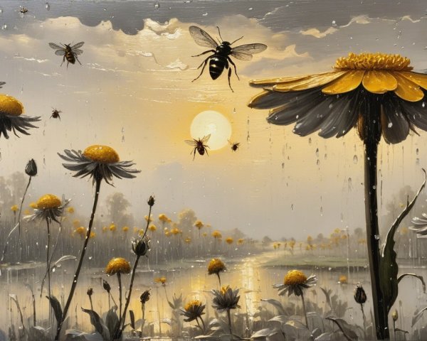 Serene Dawn Landscape with Yellow Flowers and River