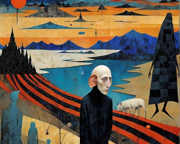 Surreal Landscape with Vibrant Colors and Geometric Forms