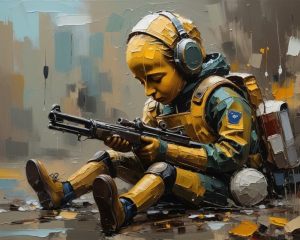 Child in Tactical Suit with Futuristic Rifle Image