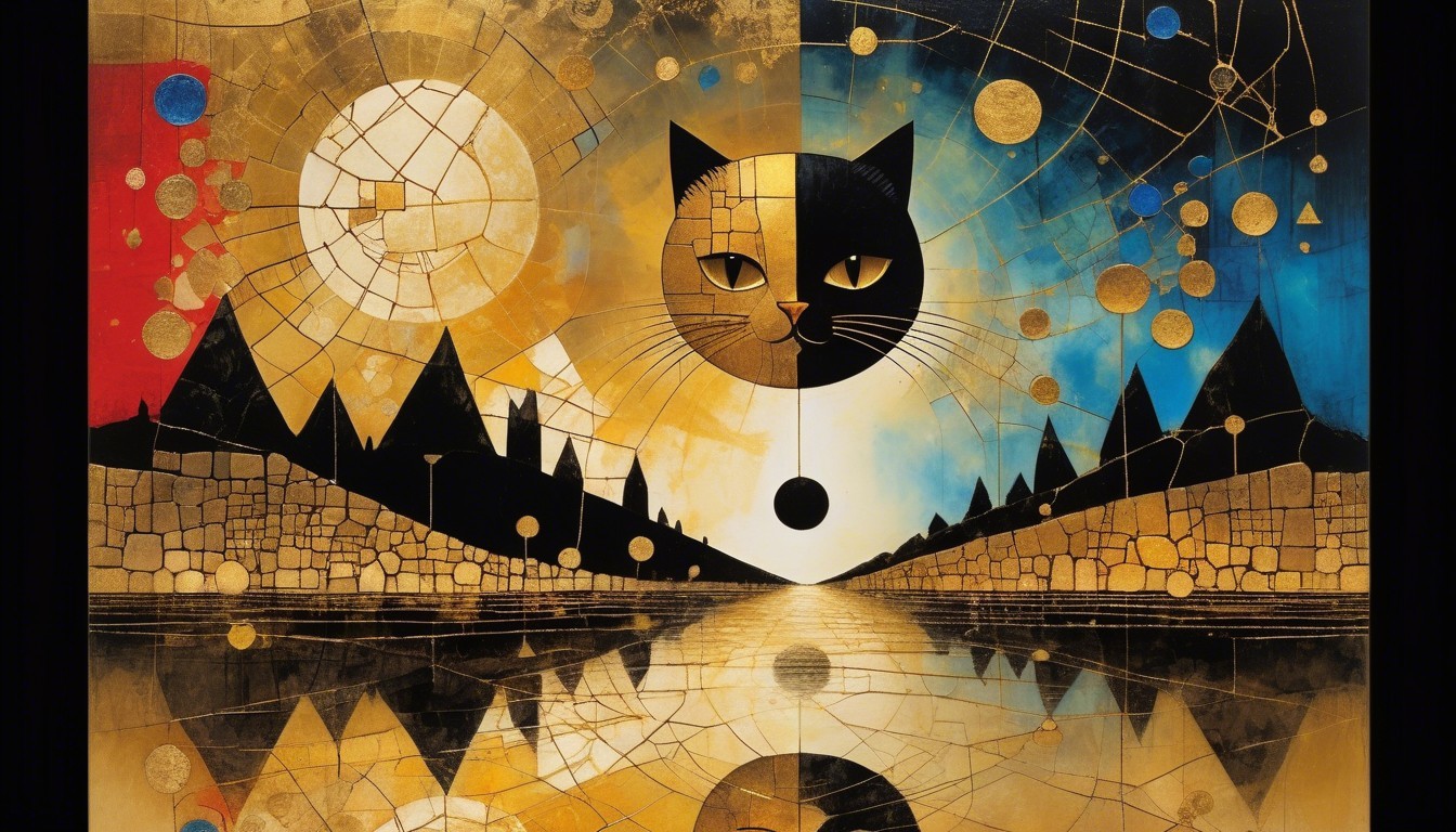 Abstract Artwork of Cat Face with Geometric Shapes