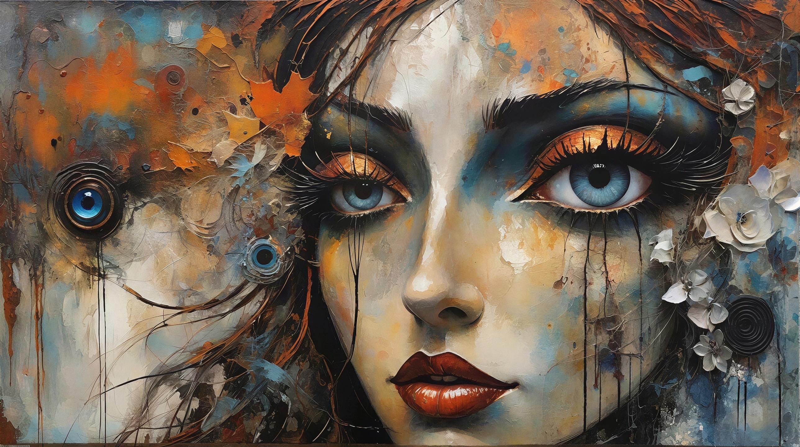 Abstract Mixed-Media Painting of a Woman's Face