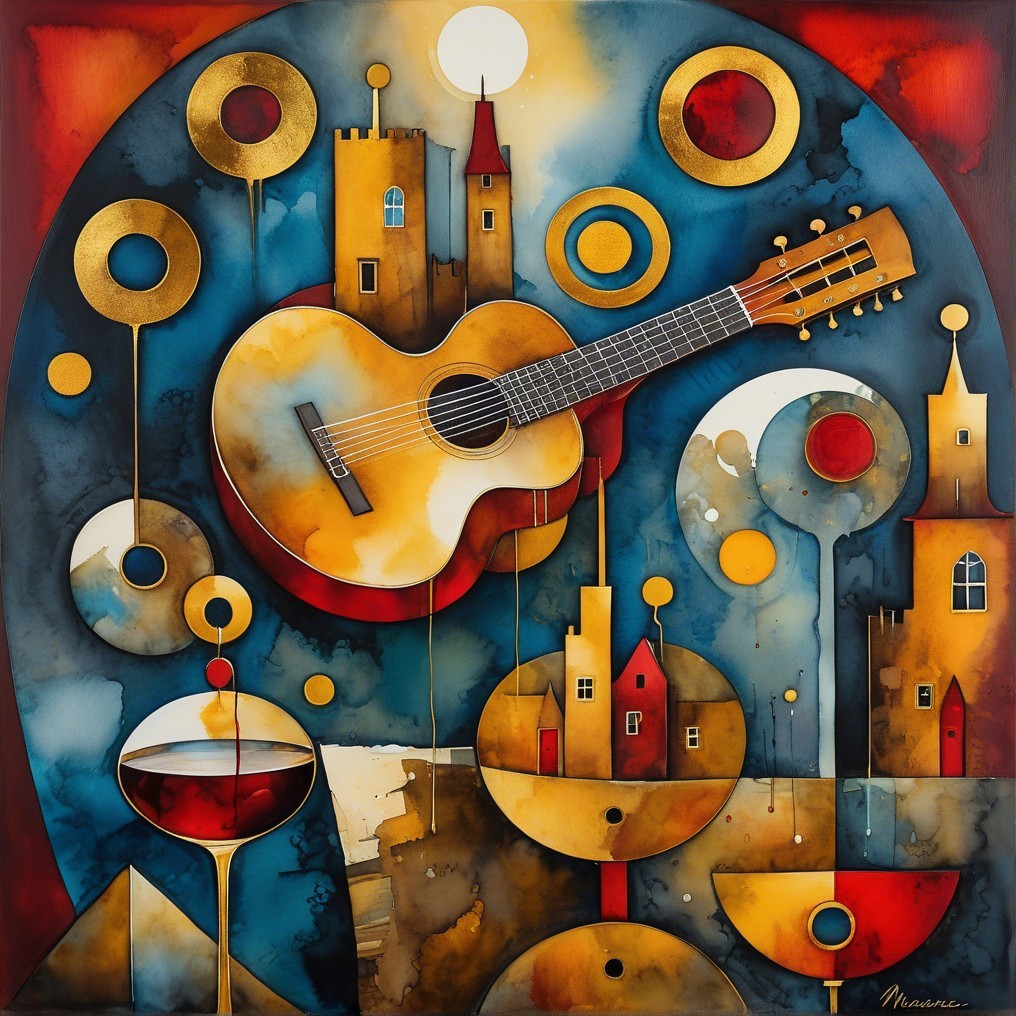 Abstract Composition with Guitar and Whimsical Elements