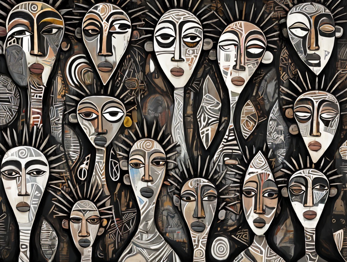 Abstract Faces with Bold Lines and Earthy Tones