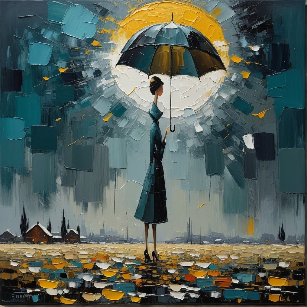 Elegant Woman with Umbrella in Vibrant Oil Painting