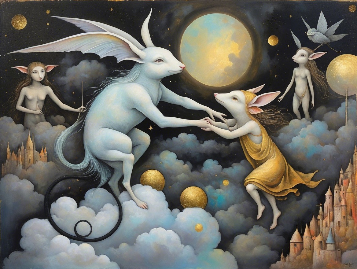 Ethereal Creatures in a Cosmic Dreamlike Scene
