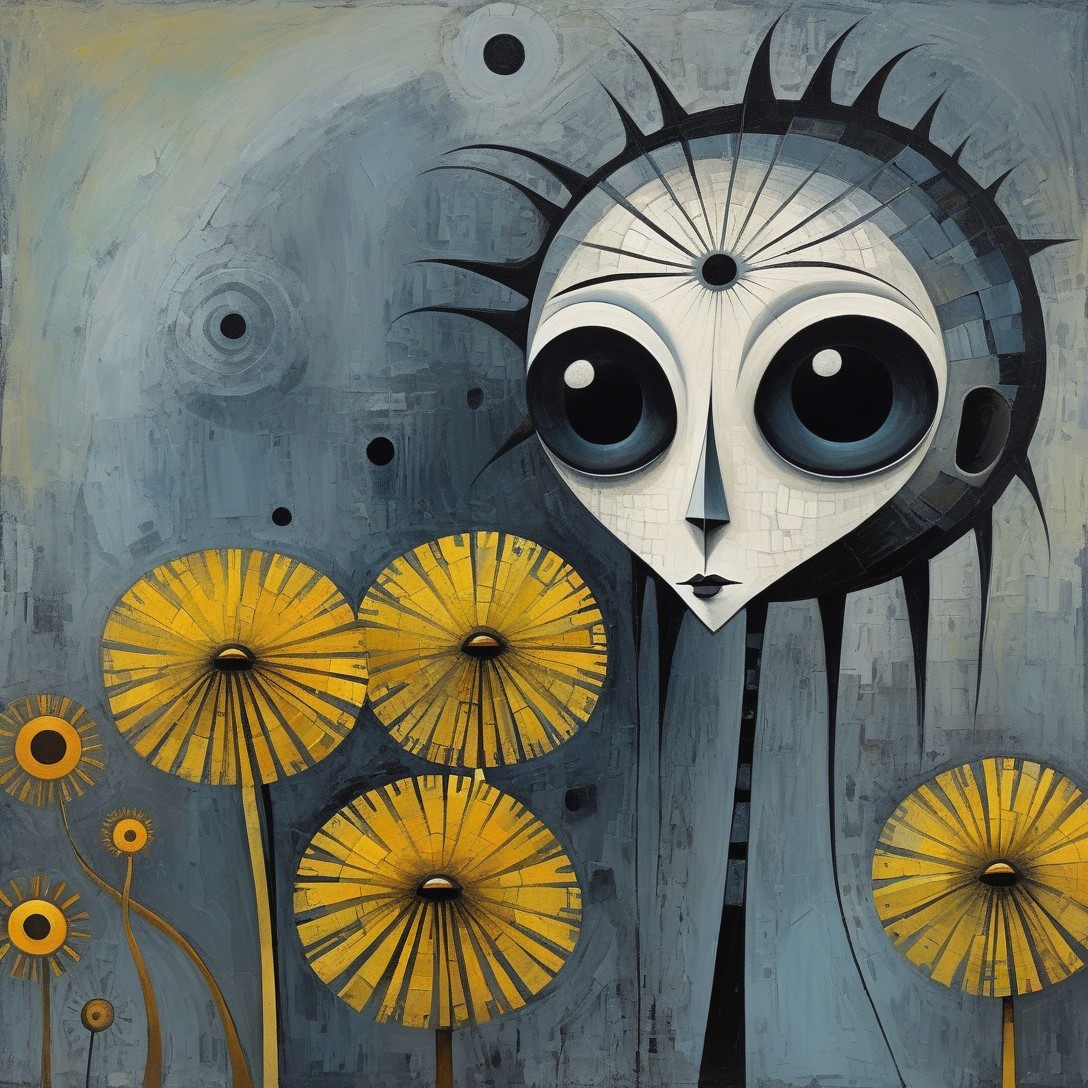 Abstract Painting with Dark Blue Background and Figure