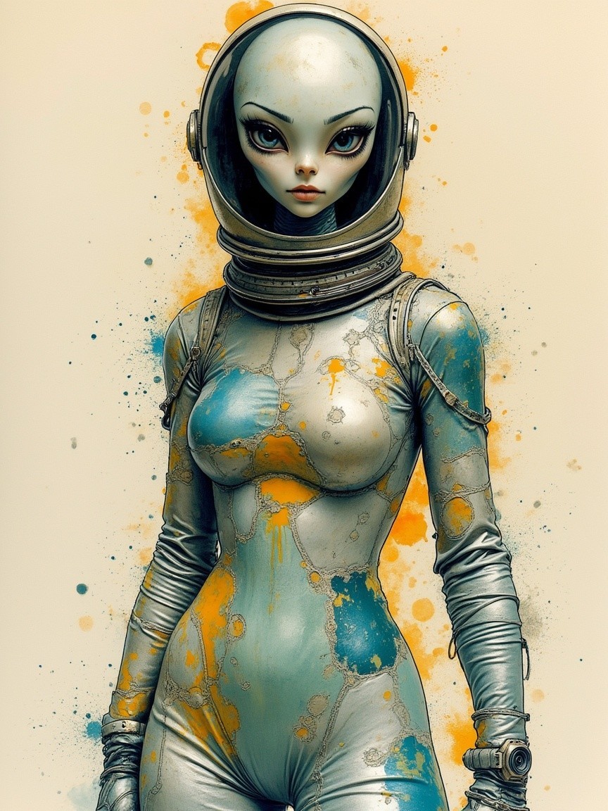 Futuristic Humanoid in Metallic Space Suit Design