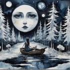 Stylized Large-Faced Girl with Celestial Background