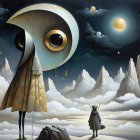 Solitary Figure in Ethereal Mountain Landscape