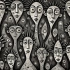 Abstract Faces with Bold Lines and Earthy Tones