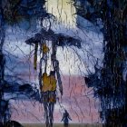 Woman and Child in Dreamlike Moonlit Landscape