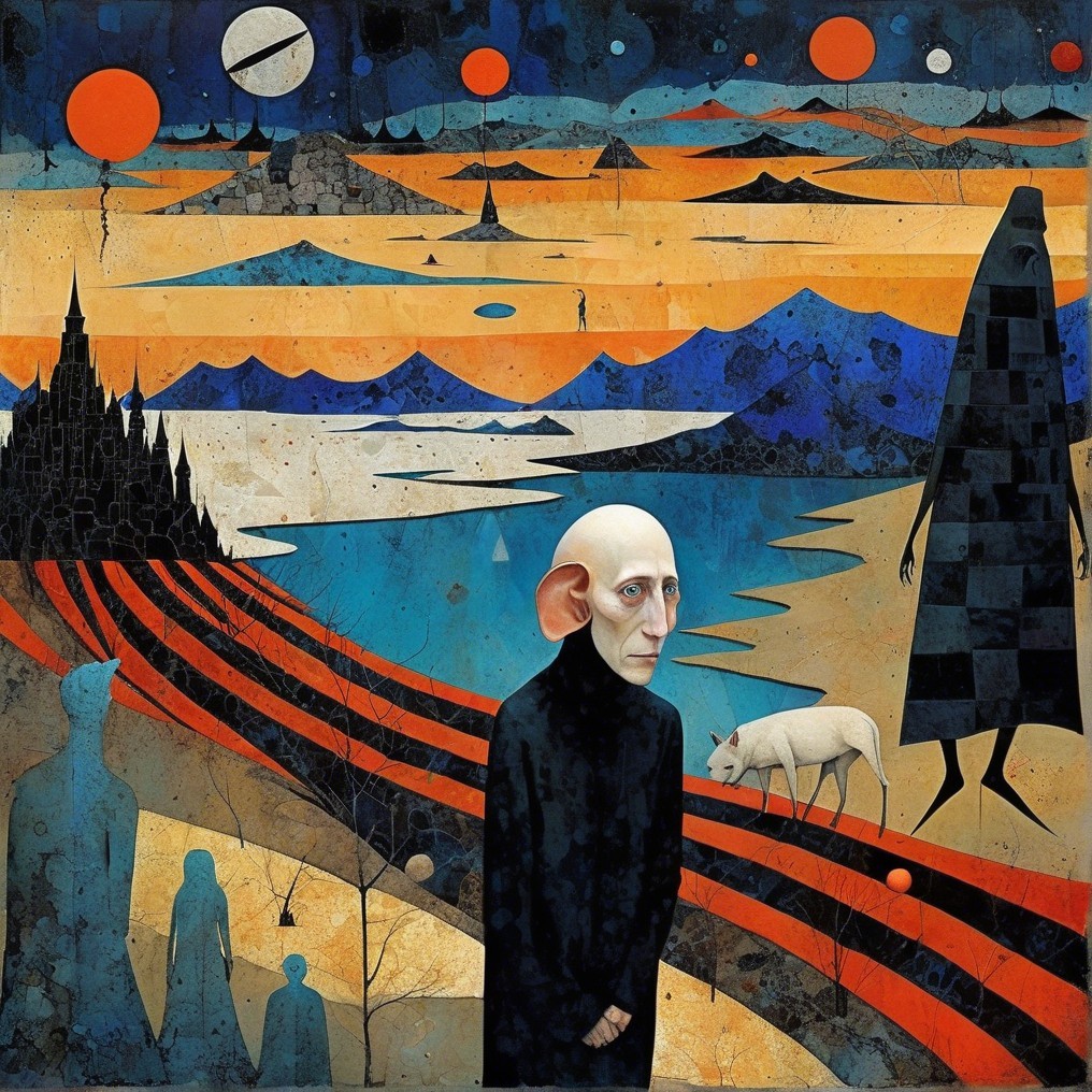 Surreal Landscape with Vibrant Colors and Geometric Forms