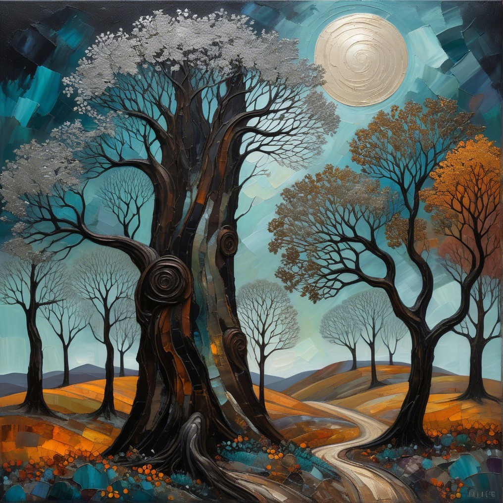 Vibrant Landscape with Textured Tree and Autumn Colors