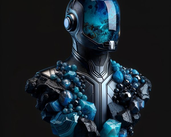 Futuristic Humanoid Bust with Metallic Design and Gemstones