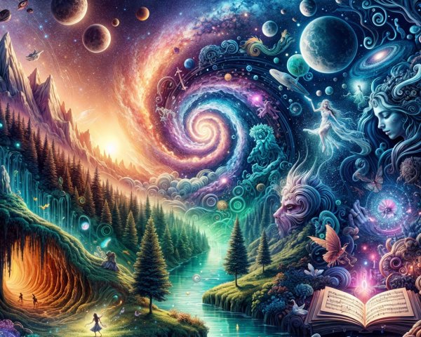 Cosmic Landscape with Nature and Ethereal Elements
