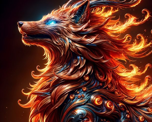 Majestic Creature with Fiery Fur and Glowing Eyes