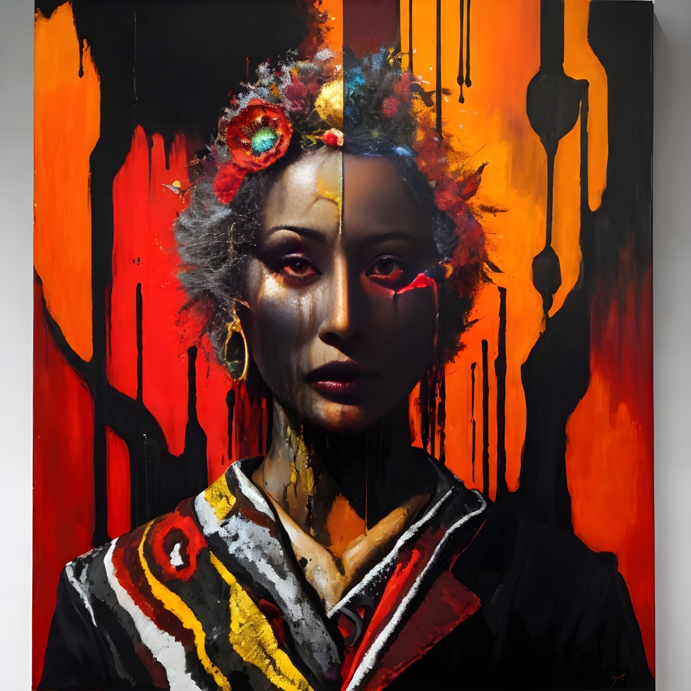Portrait of a Woman with Colorful Hair and Emotion