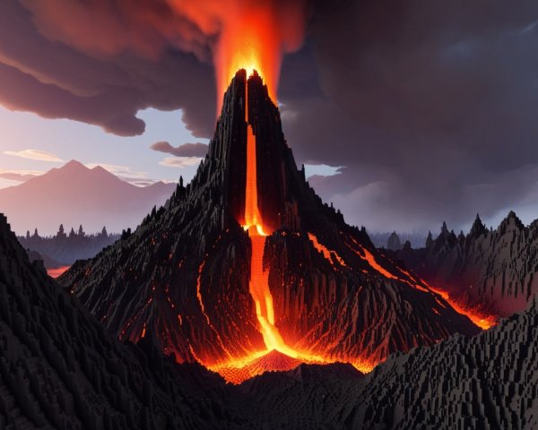 Dramatic Volcanic Landscape with Active Eruption