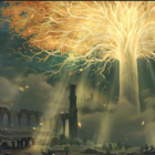 Majestic Golden Tree in Dramatic Landscape Setting
