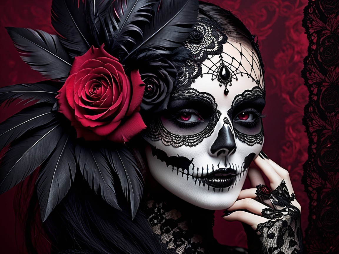 Intricate Sugar Skull Makeup with Gothic Accents