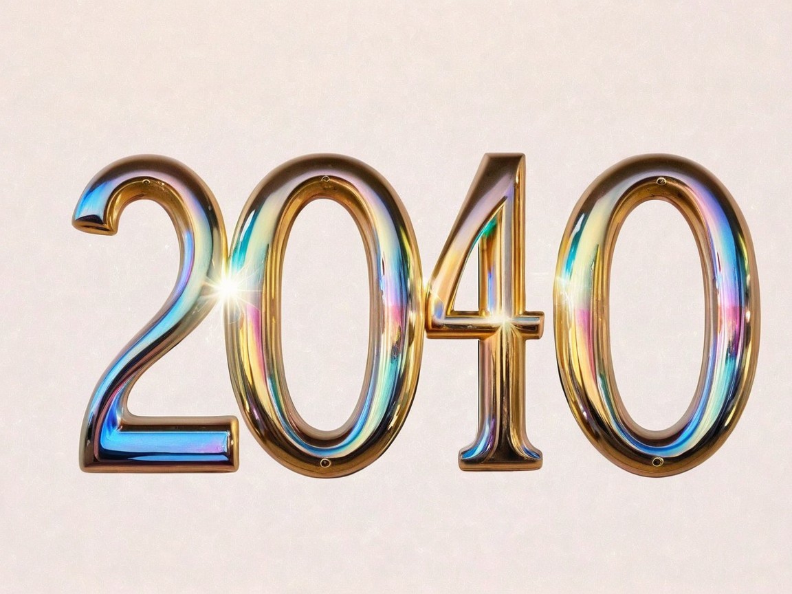 Golden 3D Text "2040" with Colorful Reflections