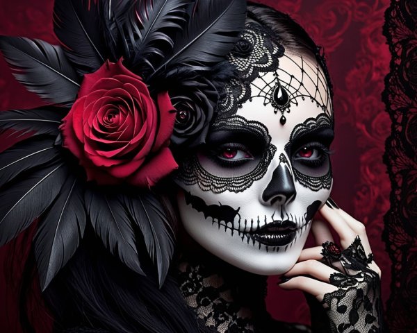 Intricate Sugar Skull Makeup with Gothic Accents